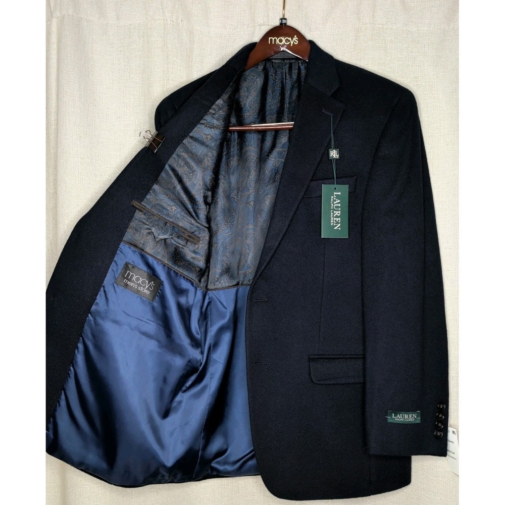 Lauren Ralph Lauren Sport Coat Blazer Jacket Mens 38R Navy Wool Silk Cashmere